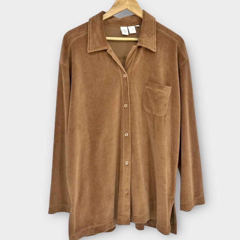 Vintage Velour EUC Vintage Velvet Button-Up Shirt size L 90s Y2K